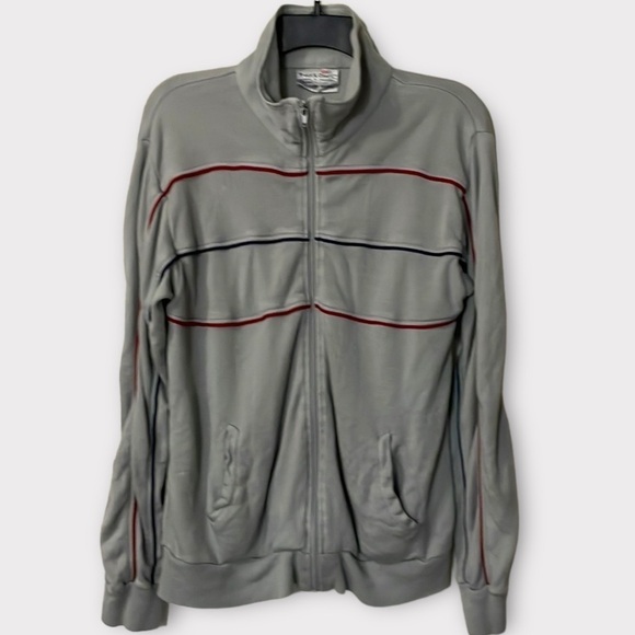 Vintage Track & Court Gray w/Navy and Red Pin Stipe Track Jacket Men’s Size M - Picture 1 of 5